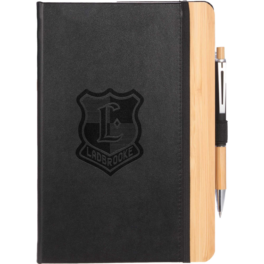Bamboo Fiber Journal with Bamboo Detail, 5.5 x 8.5 Inches Debossing - Black - Front