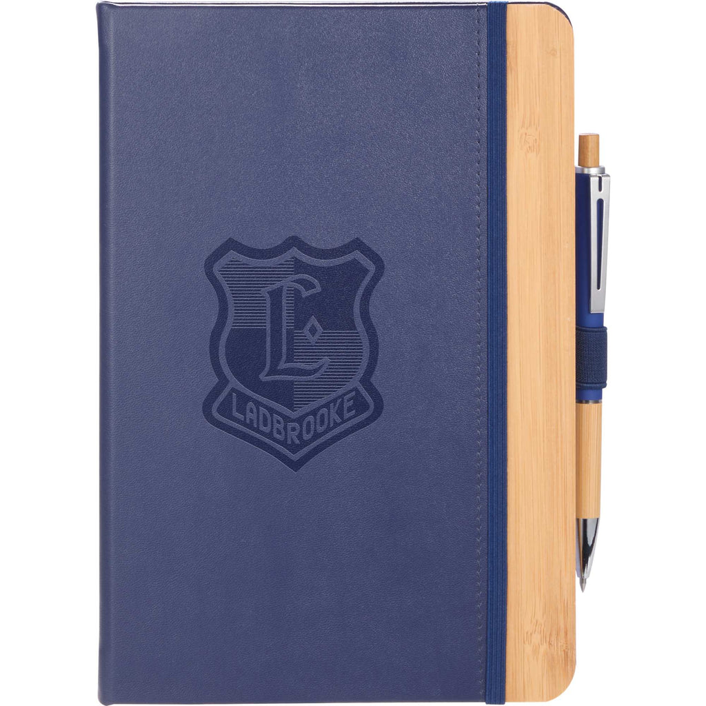 Bamboo Fiber Journal with Bamboo Detail, 5.5 x 8.5 Inches Debossing - Navy - Front