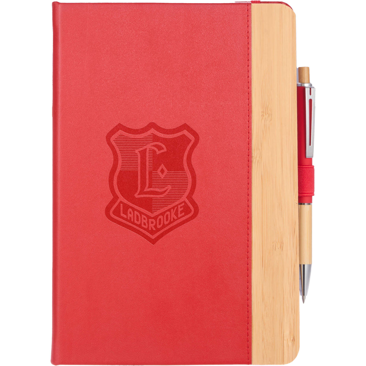 Bamboo Fiber Journal with Bamboo Detail, 5.5 x 8.5 Inches Debossing - Red - Front