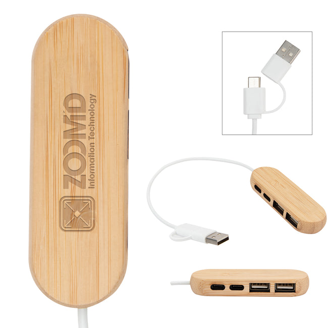 Bamboo USB Hub with Dual Input