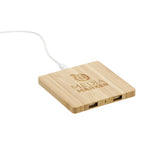 Bamboo Wireless Charging Pad with Two USB Ports Full Color - Natural - Right Angle 3