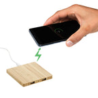 Bamboo Wireless Charging Pad with Two USB Ports Full Color - Natural - Right Angle 8