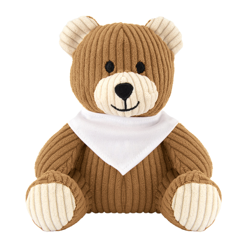 Barry Corduroy Bear Plush Toy, 6 Inch - Brown with Cream - Bandana_Blank