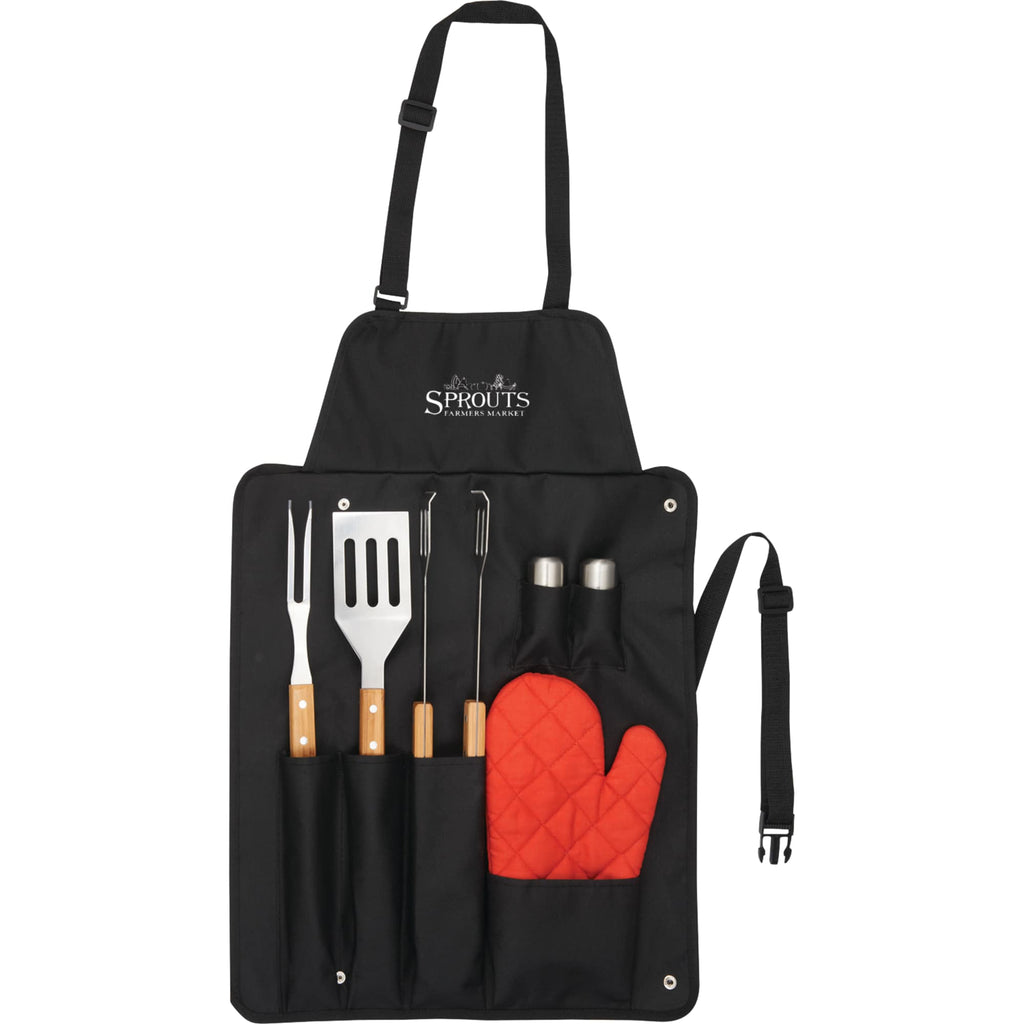 BBQ Apron and Grill Tool Set, 7 Pieces Transfer - Black - Front