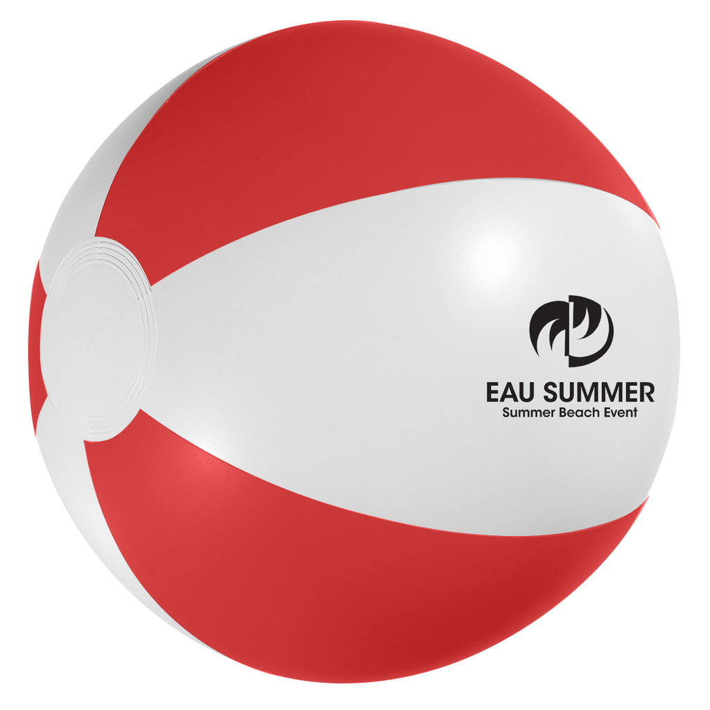 Beach Ball, 12 Inch - White/Red - Pad Print