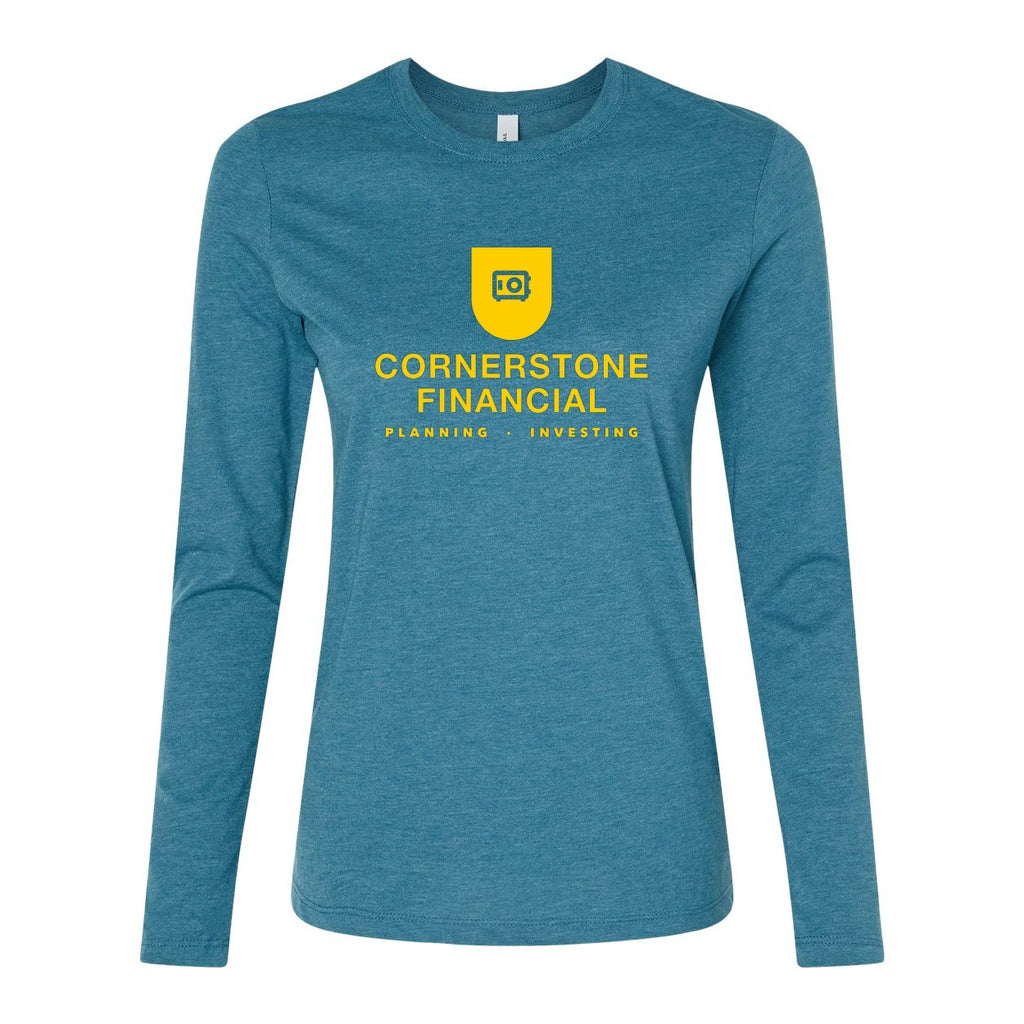 BELLA + CANVAS Women's Jersey Long Sleeve Tee - Heather Deep Teal - Front