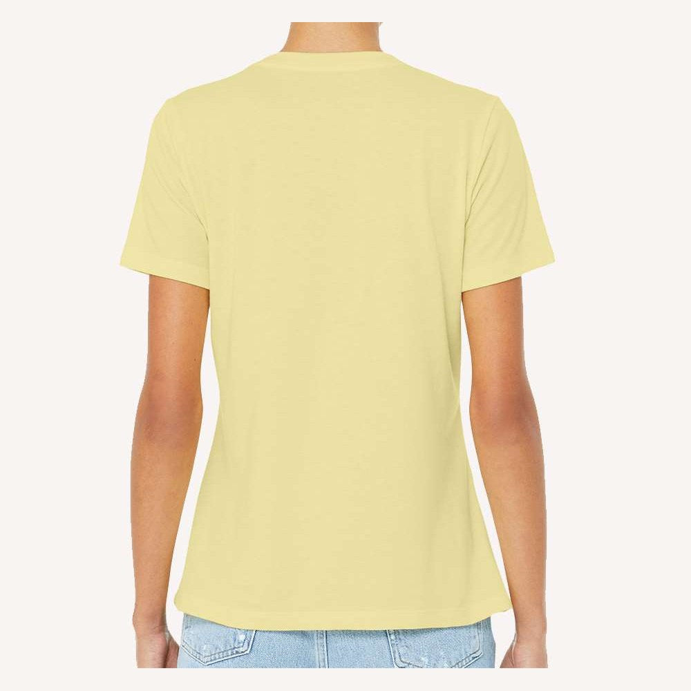 BELLA + CANVAS Women's Relaxed Fit Heather CVC Tee - Heather French Vanilla - On Model Back