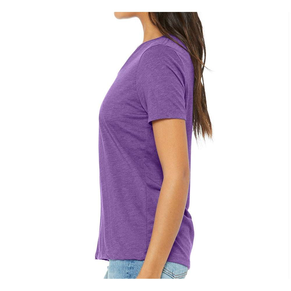 BELLA + CANVAS Women's Relaxed Triblend V-Neck Tee - Purple Triblend - On Model Side