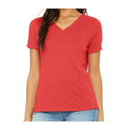 BELLA + CANVAS Women's Relaxed Triblend V-Neck Tee - Red Triblend - On Model Front