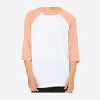BELLA + CANVAS Youth Three-Quarter Sleeve Baseball Tee - White/ Heather Peach - On Model Front