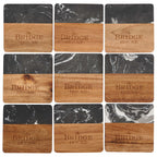 Black Marble and Acacia Wood Coasters, Set of 4 Laser Engraving - Black - Front 2