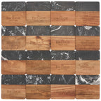 Black Marble and Acacia Wood Coasters, Set of 4 Laser Engraving - Black - Front 3