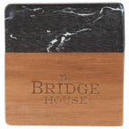 Black Marble and Acacia Wood Coasters, Set of 4 Laser Engraving - Black - Front 4