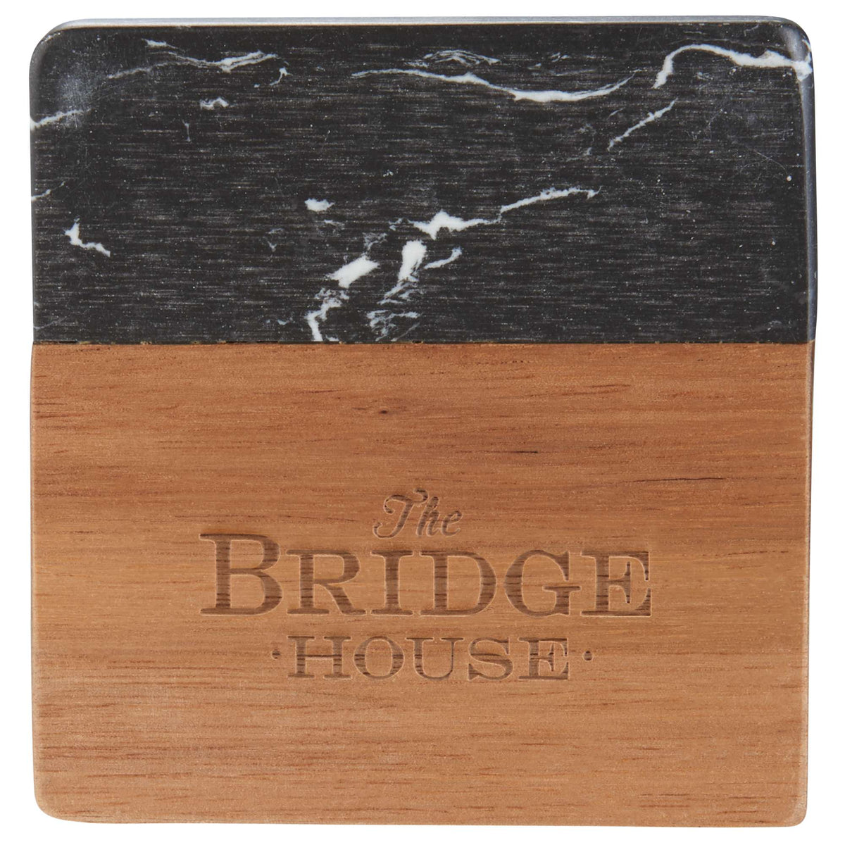 Black Marble and Acacia Wood Coasters, Set of 4 Laser Engraving - Black - Front 4