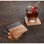Black Marble and Acacia Wood Coasters, Set of 4 Laser Engraving - Black - Photo 2