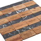 Black Marble and Acacia Wood Coasters, Set of 4 Laser Engraving - Black - Right Angle