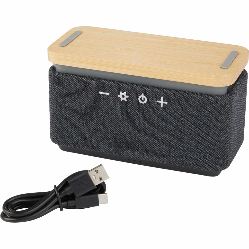 Boost Bamboo and Fabric Speaker with Wireless Charger Laser Engraving - Natural/Gray - Left Angle 3