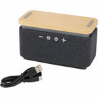 Boost Bamboo and Fabric Speaker with Wireless Charger Laser Engraving - Natural/Gray - Left Angle 3
