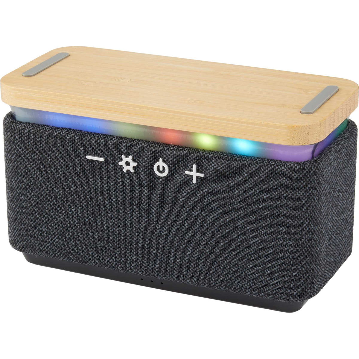 Boost Bamboo and Fabric Speaker with Wireless Charger Laser Engraving - Natural/Gray - Left Angle