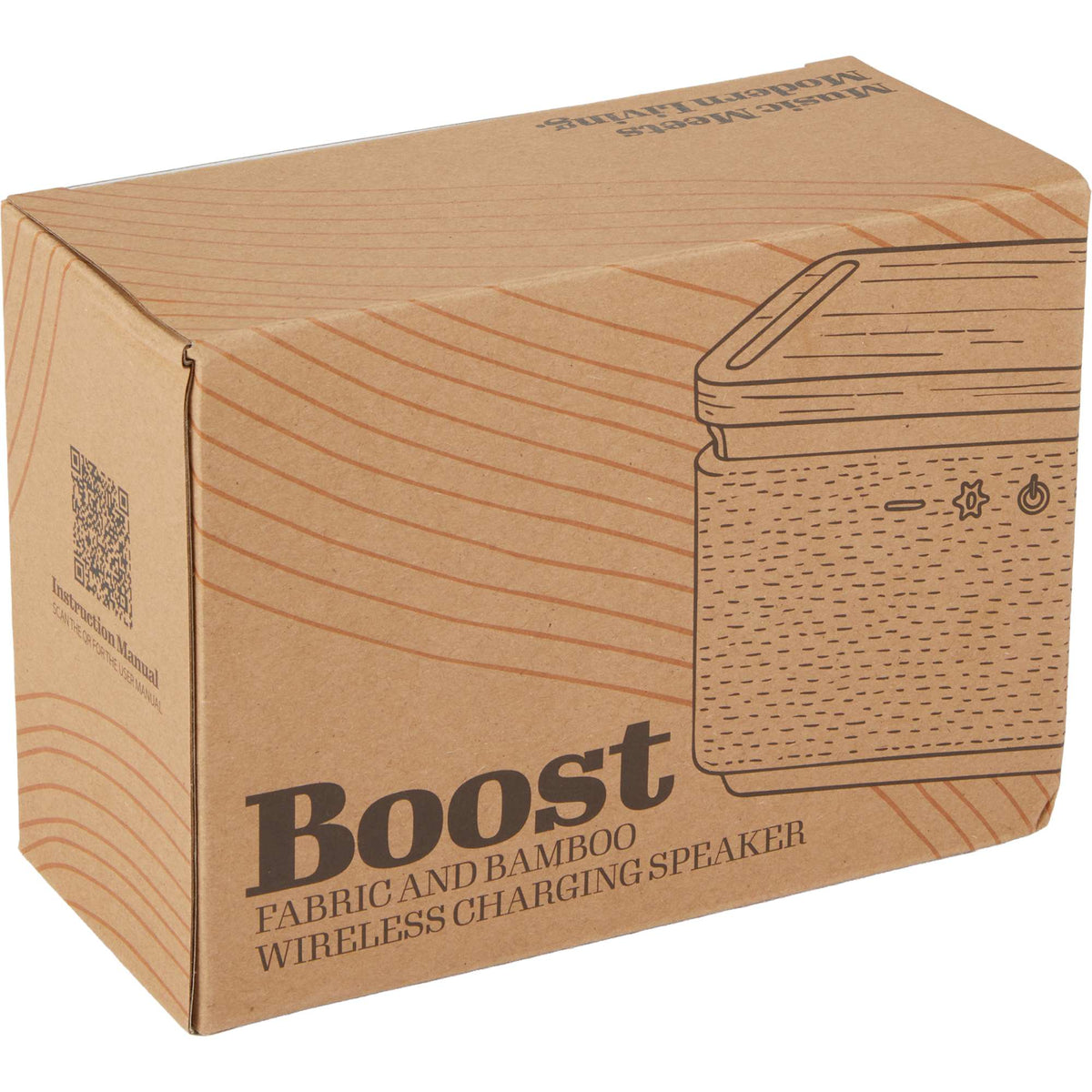Boost Bamboo and Fabric Speaker with Wireless Charger Laser Engraving - Natural/Gray - Packaging