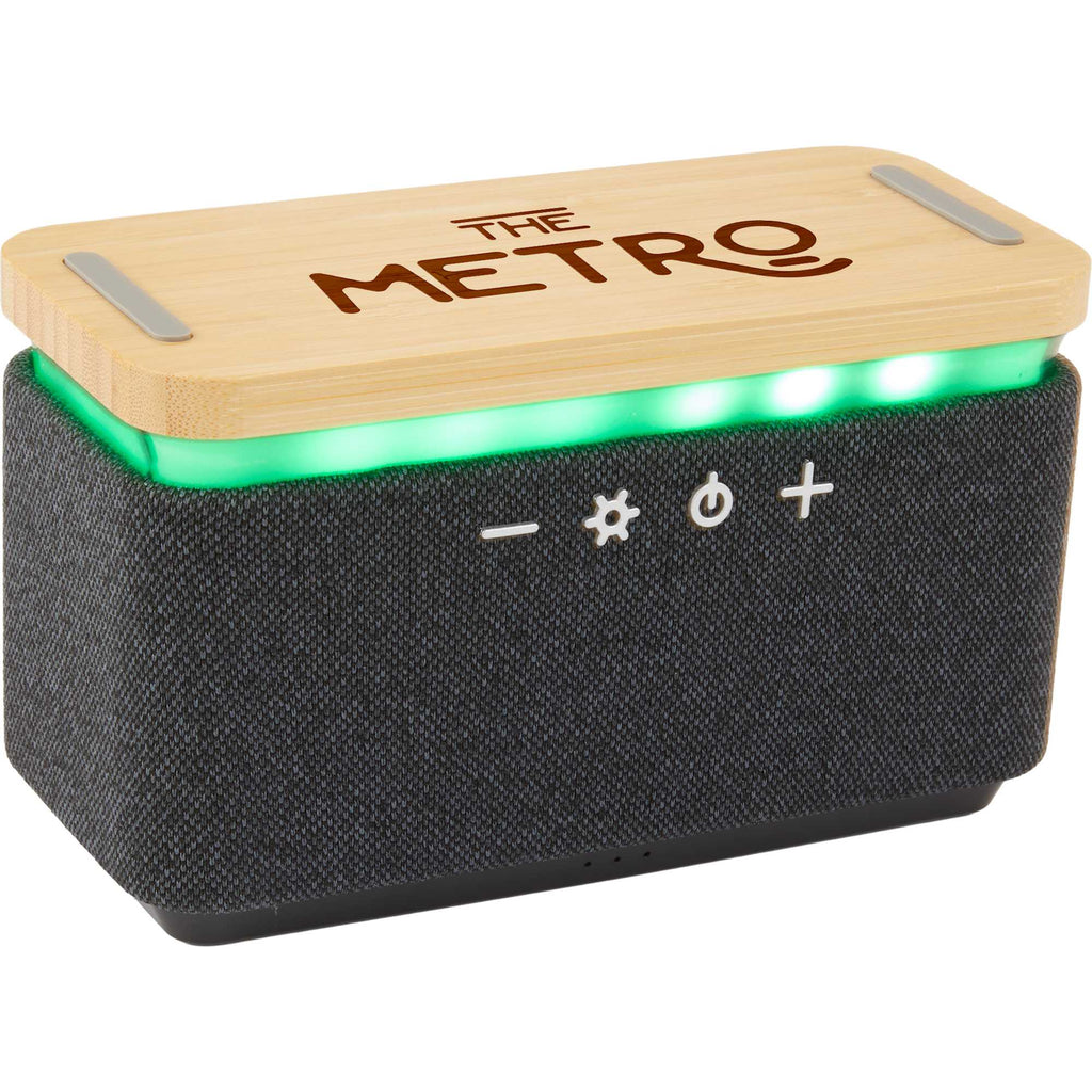 Boost Bamboo and Fabric Speaker with Wireless Charger Laser Engraving - Natural/Gray - Right Angle