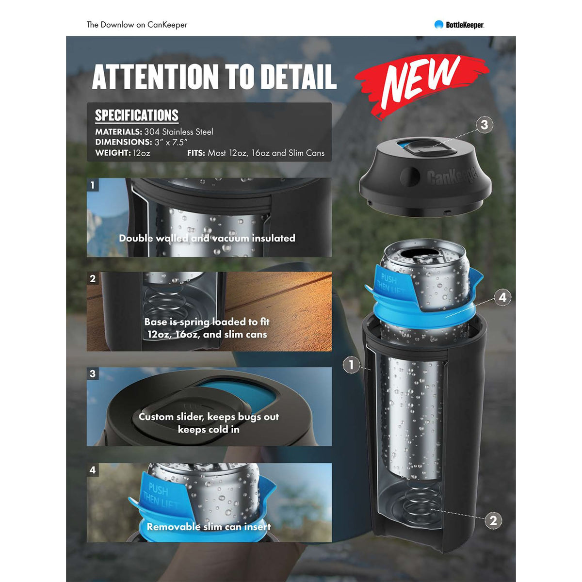 BottleKeeper CanKeeper 3-in-1 Slim Can Cooler - Black - Left Angle 2