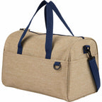 Brighton Duffel Bag with Navy Webbing in Recycled Polyester Embroidery - Tan - Left Angle