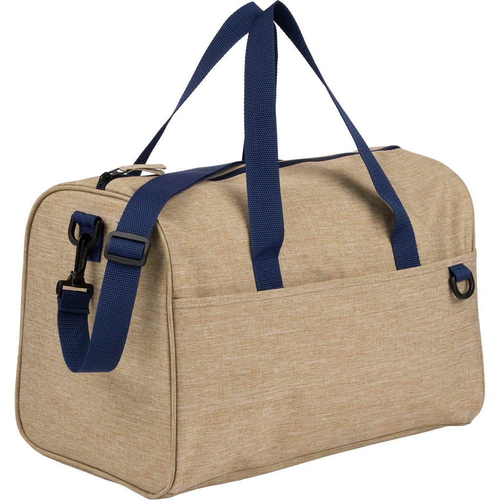 Brighton Duffel Bag with Navy Webbing in Recycled Polyester Embroidery - Tan - Right Angle