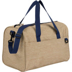 Brighton Duffel Bag with Navy Webbing in Recycled Polyester Embroidery - Tan - Right Angle