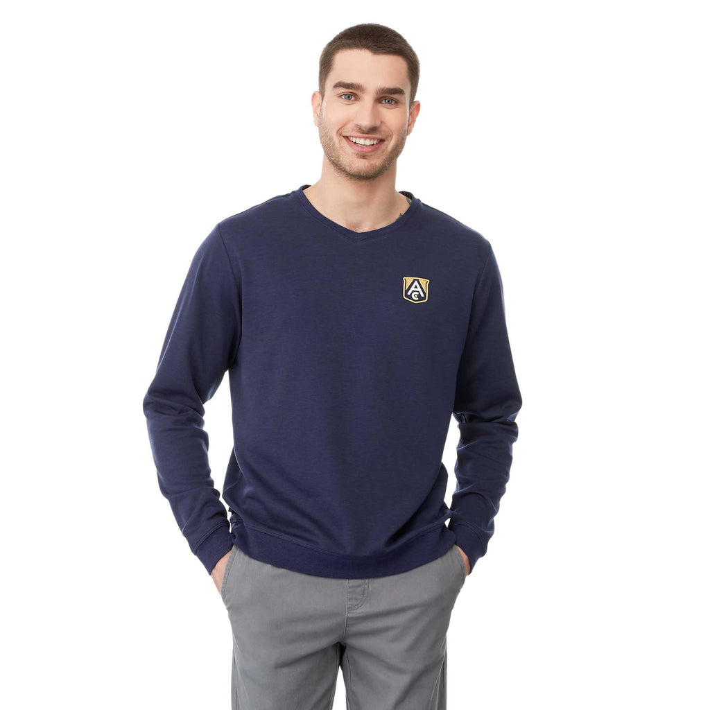 Bromley Knit V-Neck Sweater for Men Embroidery - Metro Blue Heather - Front On Model