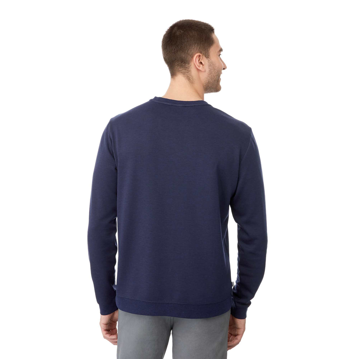 Bromley Knit V-Neck Sweater for Men Transfer - Metro Blue Heather - Back On Model
