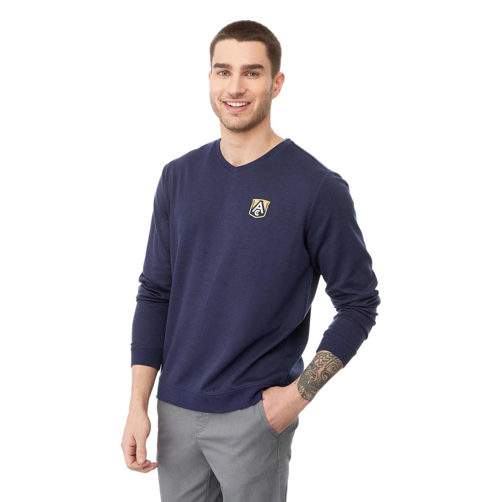 Bromley Knit V-Neck Sweater for Men Transfer - Metro Blue Heather - On Model