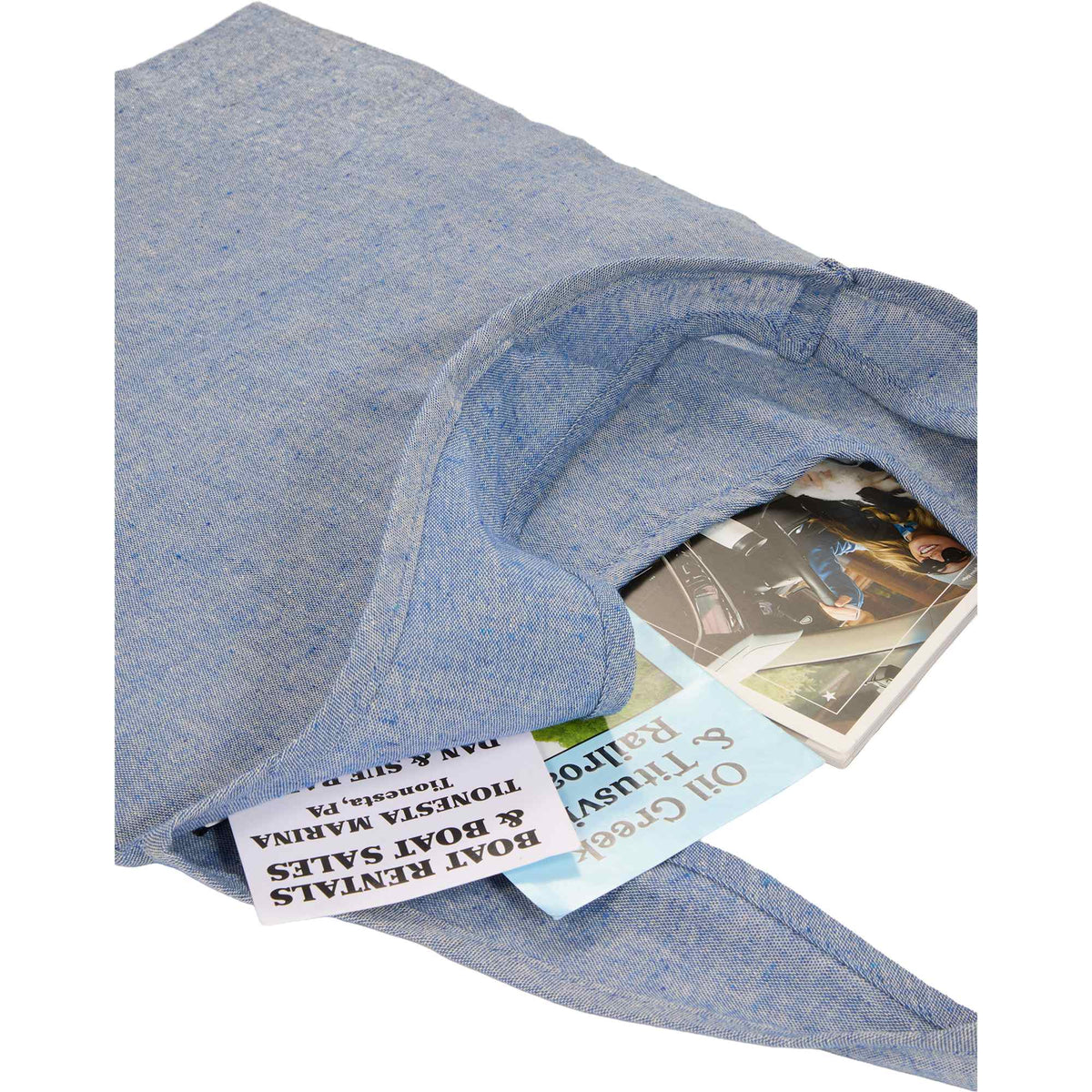 Bungalow Recycled Cotton Shopper Tote, 5 oz Full Color - Blue - Propped