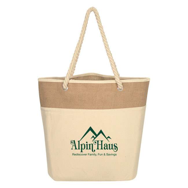 Burlap Rope Cotton Canvas Tote Bag, 12 oz Embroidery