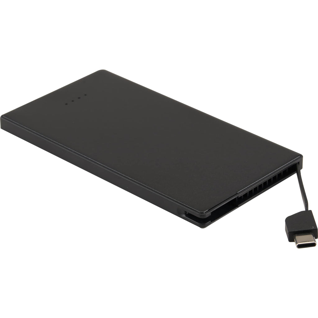 Cable Keeper Slim Power Bank with Built-In USB-C Cable, 4,000 mAh Full Color - Black - Left Angle
