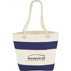 Capri Stripes Canvas Tote with Rope Handles, 12 oz Embroidery - Navy - Front