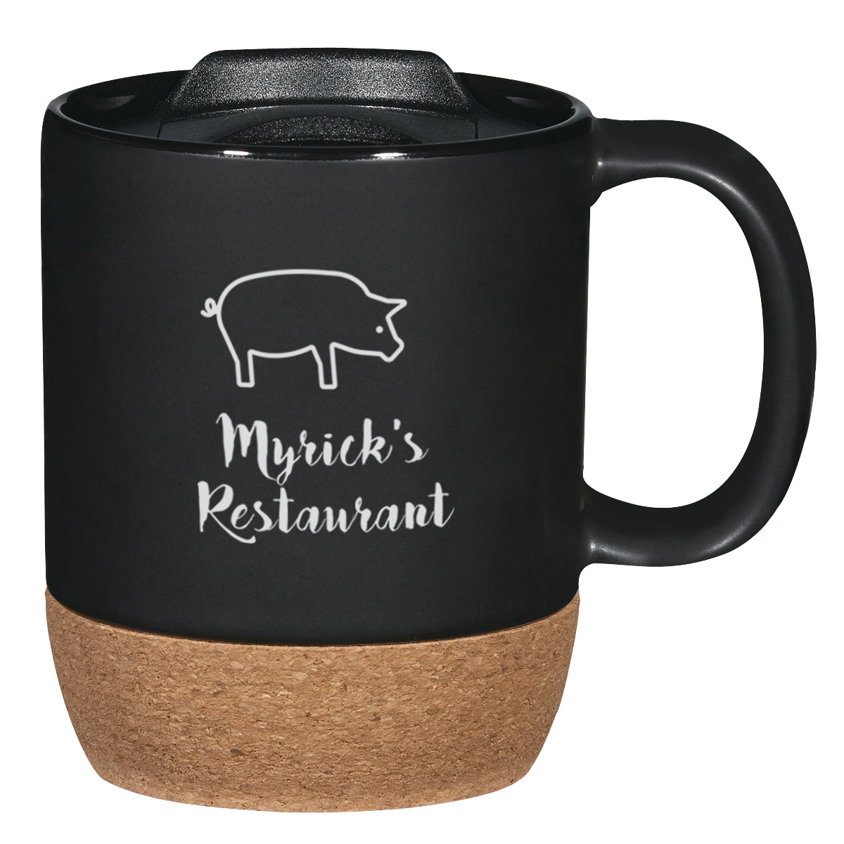 Ceramic Mug with Cork Base, 14 oz Laser Engraving - Black - Ceramic