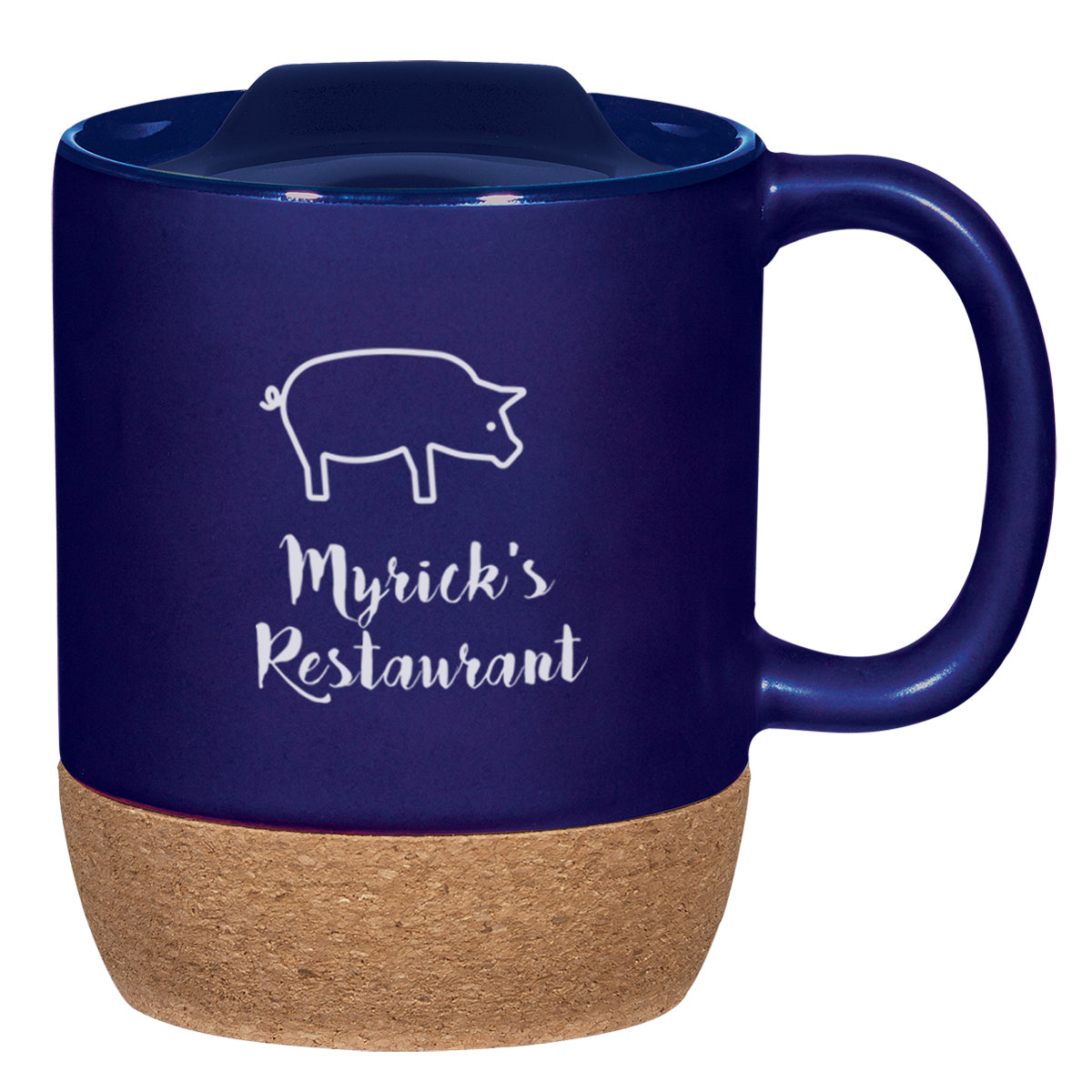 Ceramic Mug with Cork Base, 14 oz Laser Engraving - Cobalt Blue - Ceramic