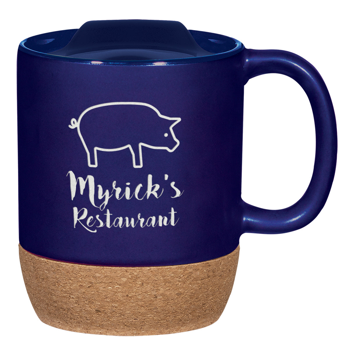 Ceramic Mug with Cork Base, 14 oz Laser Engraving - Cobalt Blue - Laser Engraving