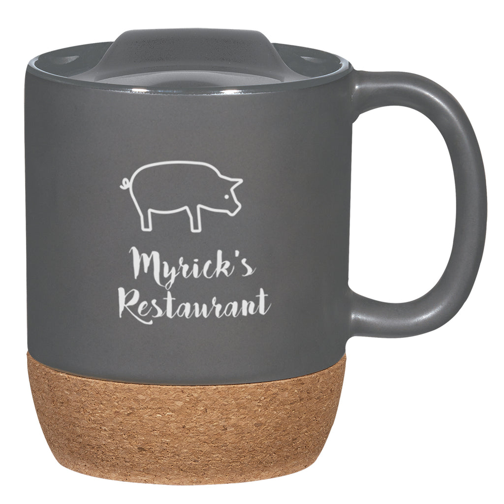 Ceramic Mug with Cork Base, 14 oz Laser Engraving - Gray - Ceramic