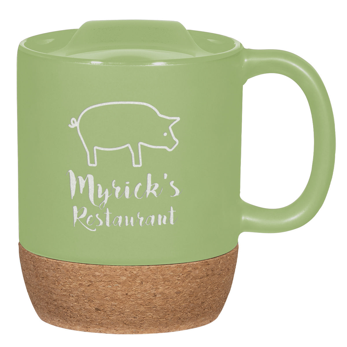 Ceramic Mug with Cork Base, 14 oz Laser Engraving - Lime Green - Laser Engraving