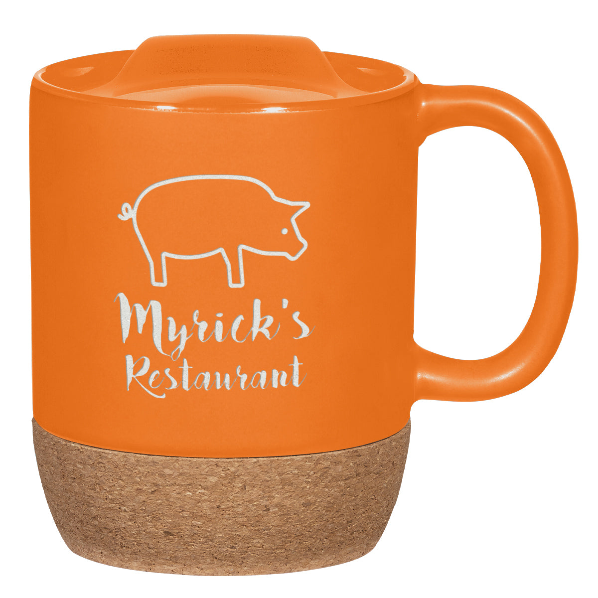 Ceramic Mug with Cork Base, 14 oz Laser Engraving - Orange - Laser Engraving