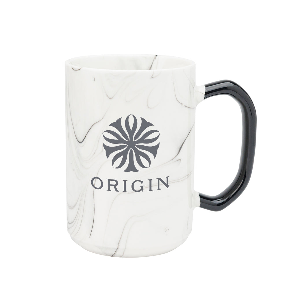 Ceramic Mug with Marble Finish, 15 oz - White with Black - Laser