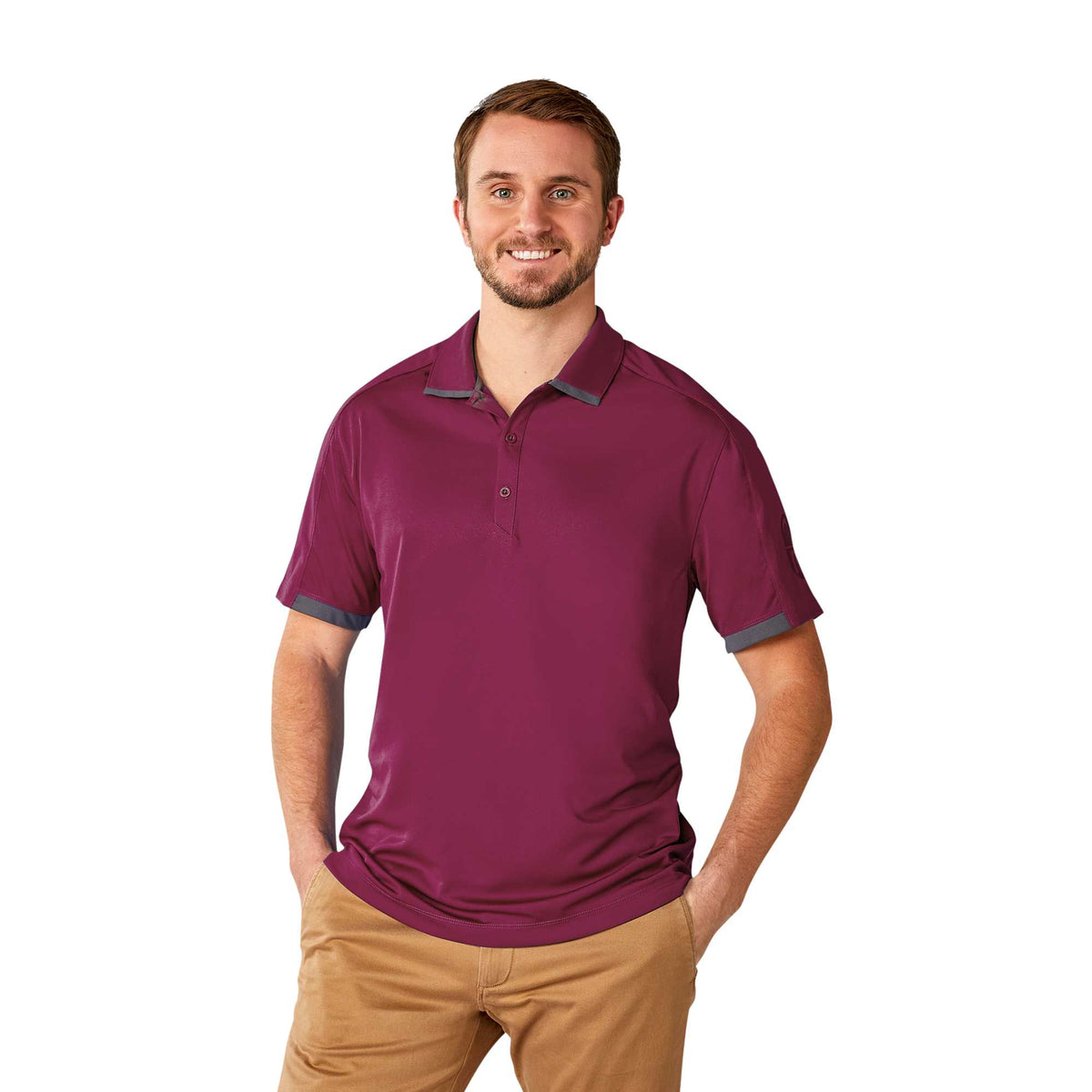 Cerrado Performance Polo with Contrast Details for Men Transfer - Maroon/Grey Storm - Front