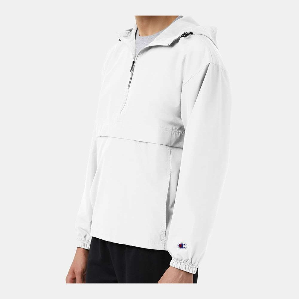 Champion Unisex Packable Anorak Jacket Embroidery - White - On Model Front