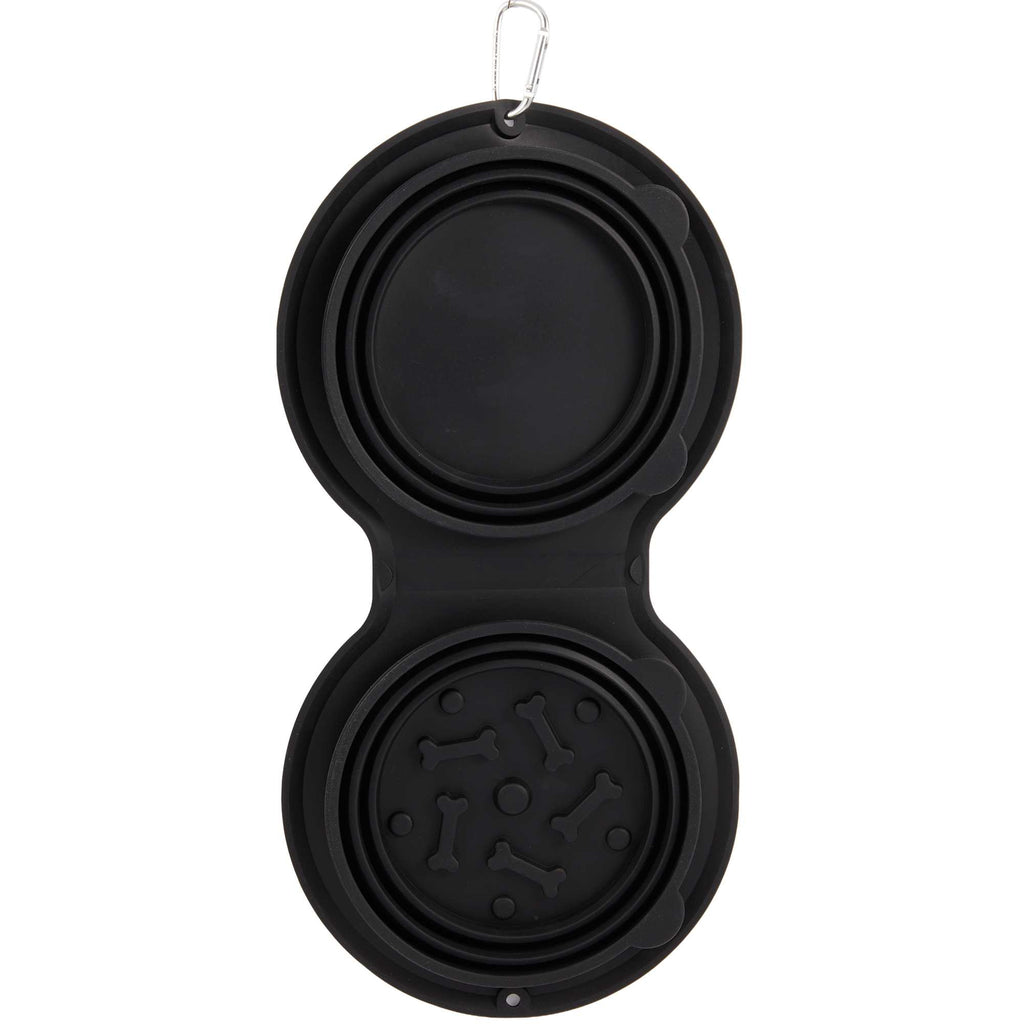 ChowTime Collapsible Dual Pet Bowl with Slow Feeder - Black - Back