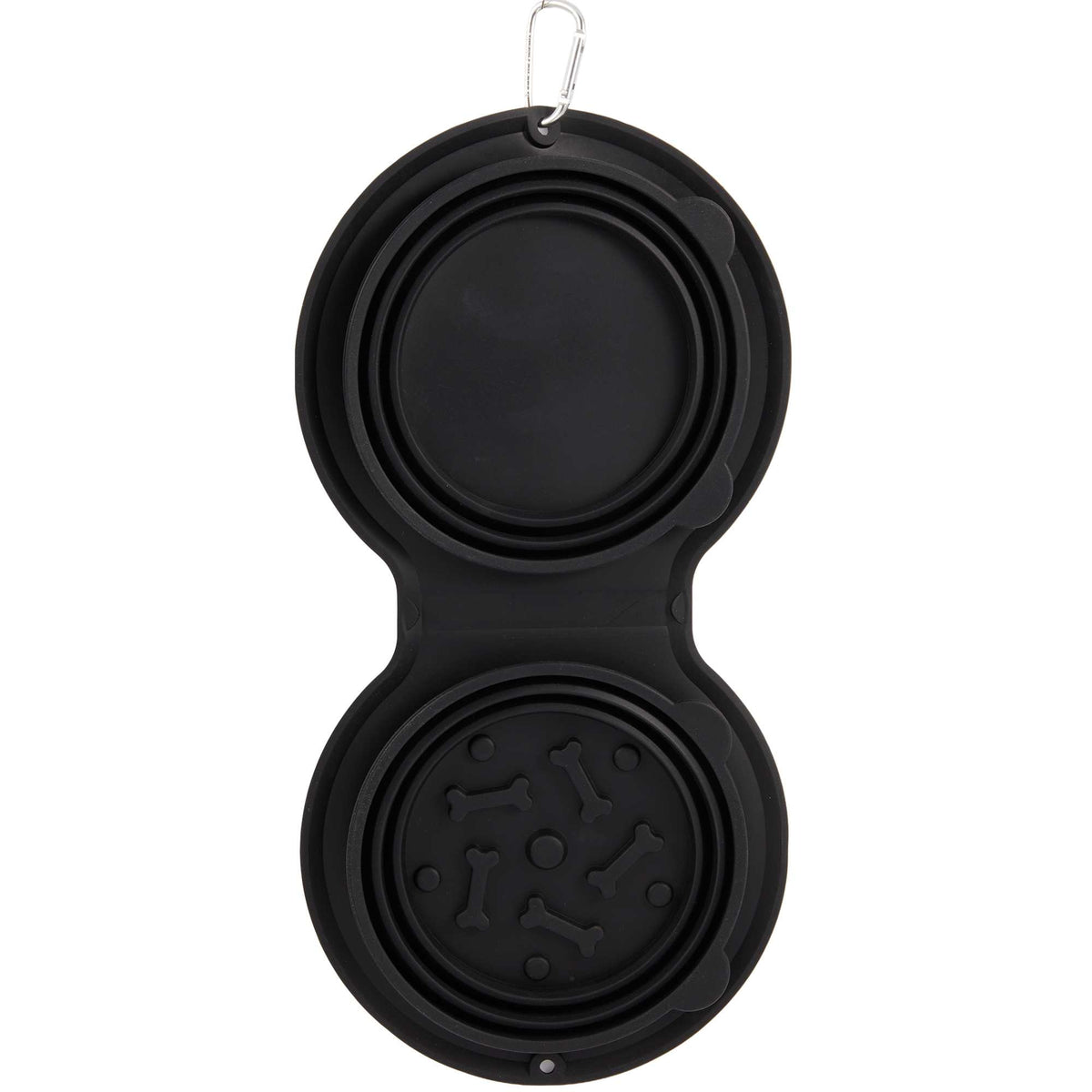 ChowTime Collapsible Dual Pet Bowl with Slow Feeder - Black - Back