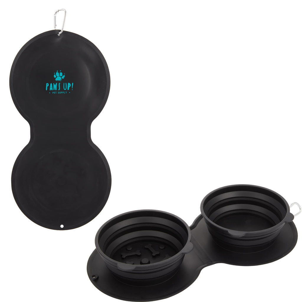 ChowTime Collapsible Dual Pet Bowl with Slow Feeder - Black - Default