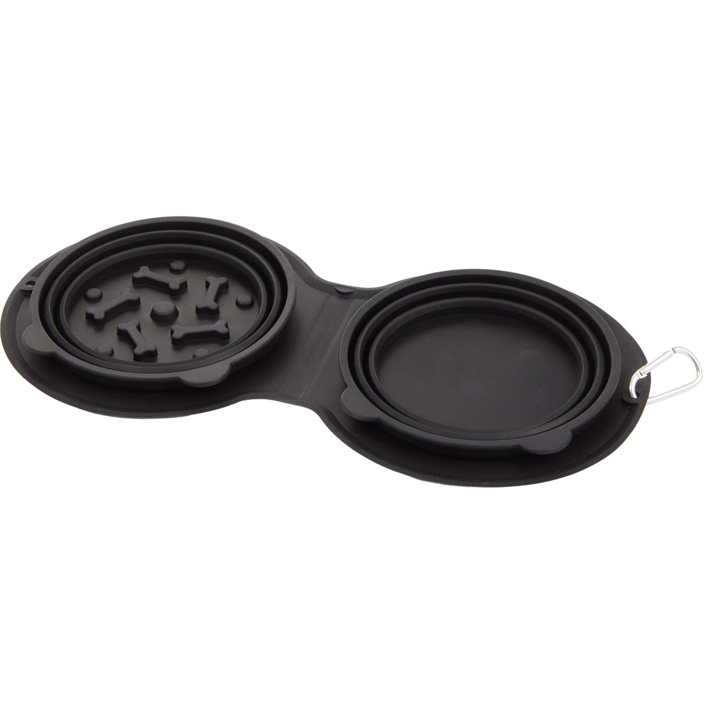 ChowTime Collapsible Dual Pet Bowl with Slow Feeder - Black - Detail