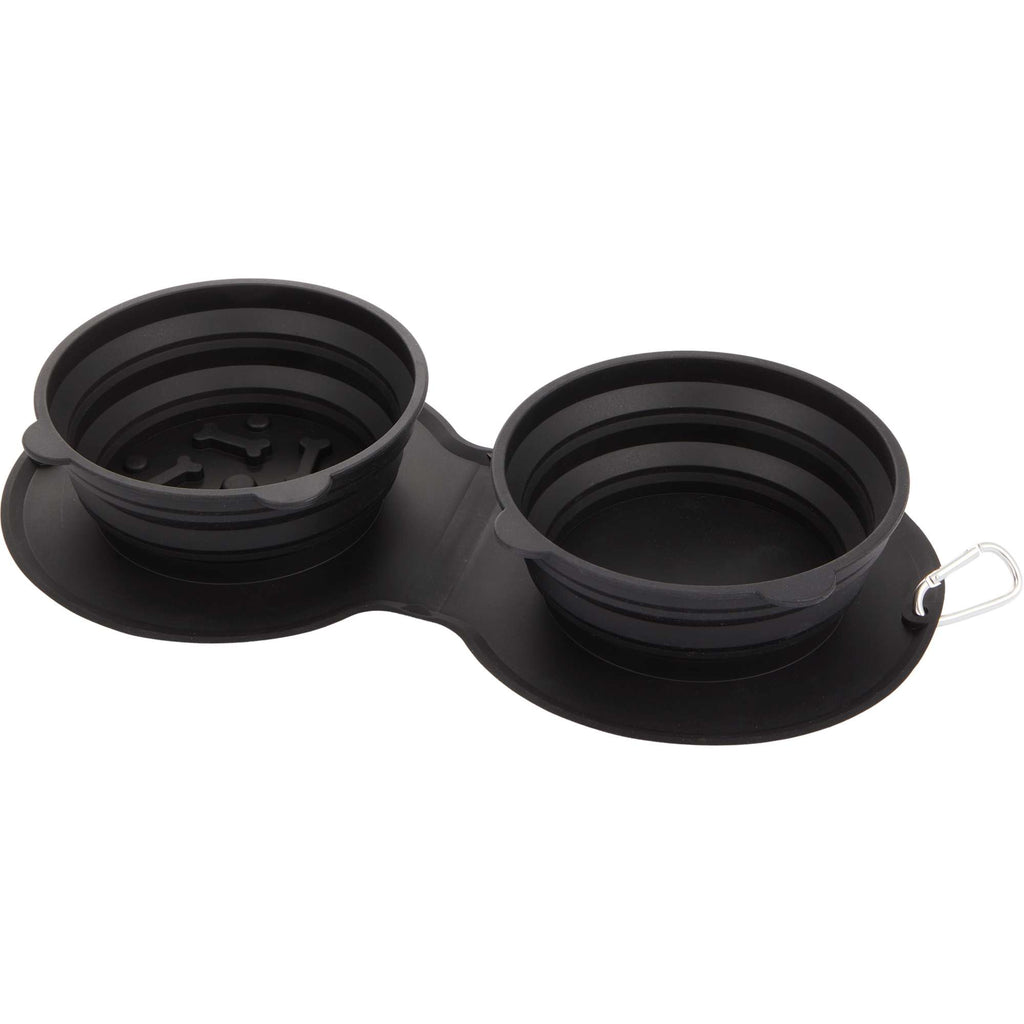 ChowTime Collapsible Dual Pet Bowl with Slow Feeder - Black - Left Angle